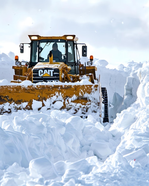 a bulldozer is in the snow and is in the snow