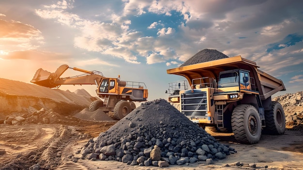 a bulldozer with a pile of rocks in the background