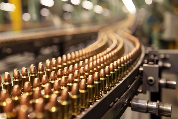 A bullet ammunition shell on production line conveyor