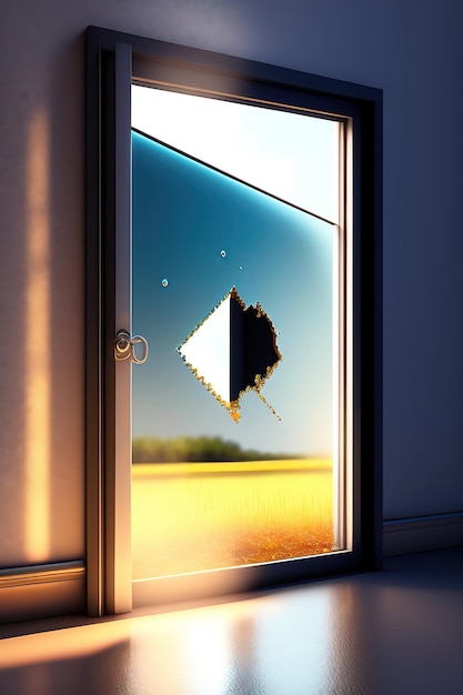 Bullet hole in glass Broken window 3d illustration