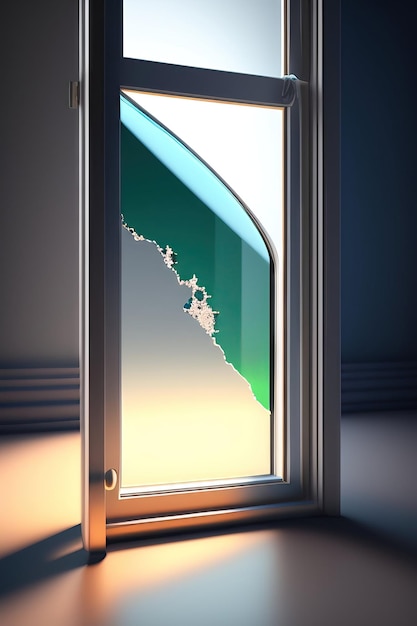 Bullet hole in glass Broken window 3d illustration