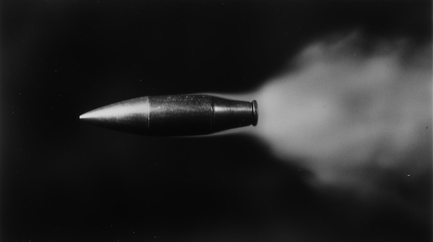 Photo a bullet is flying through the air with a black background