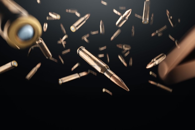 Photo bullet isolated on dark background the concept of war combat clash cartridges for a rifle 3d illustration 3d render