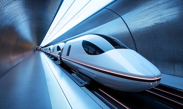 a bullet train is on display in a tunnel