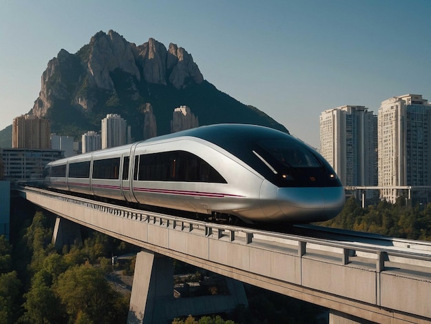 Photo a bullet train is going over a bridge with the number 372 on it