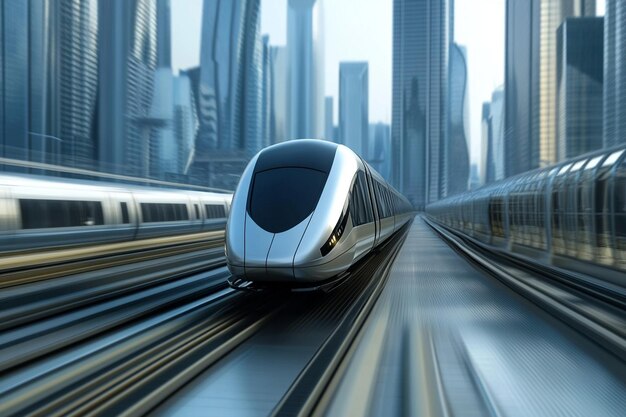 a bullet train is going down the tracks in a city