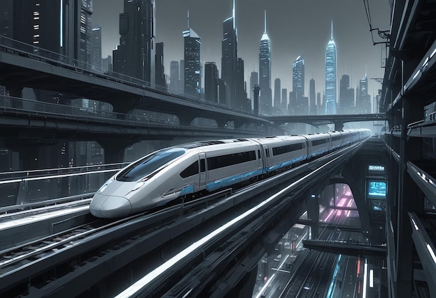 a bullet train is going through a city