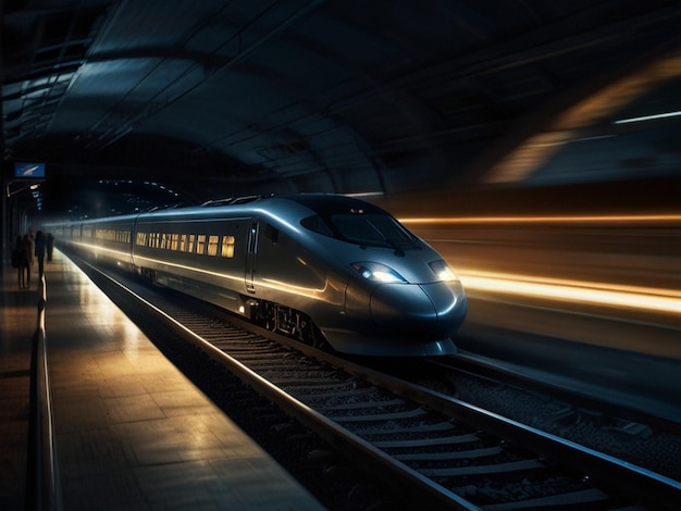 a bullet train is on the tracks in a tunnel