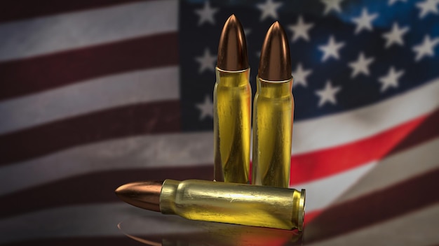 The bullet on Usa flag for law or crime concept 3d rendering