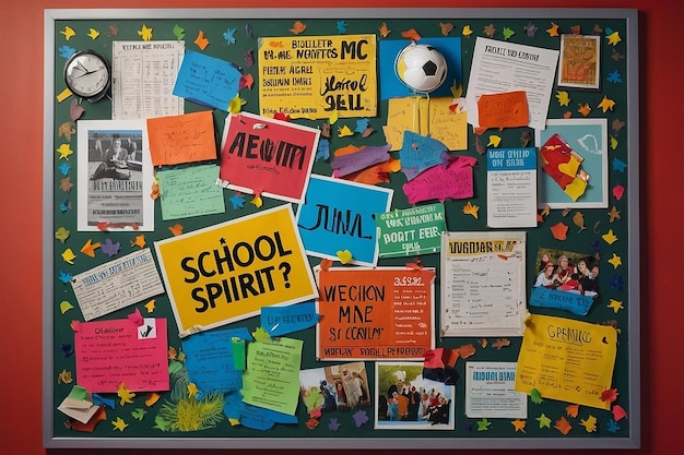 Photo bulletin board with school spirit posters