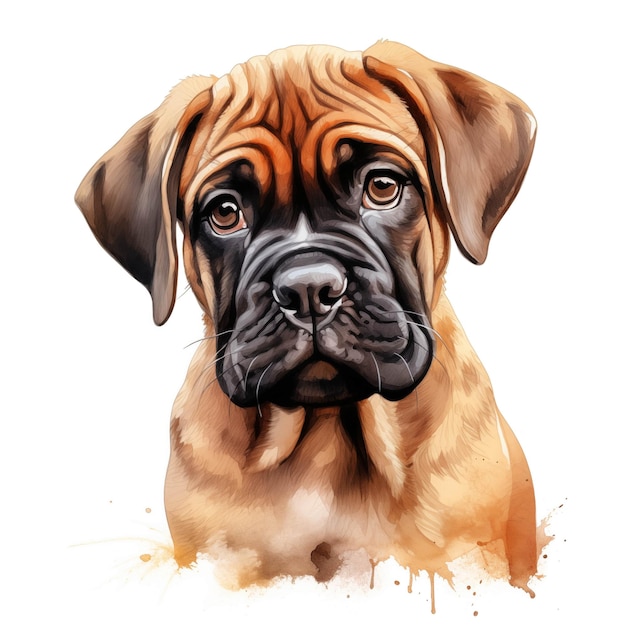 Bullmastiff dog Puppy dog Bullmastiff clipart Watercolor illustration Generative AI