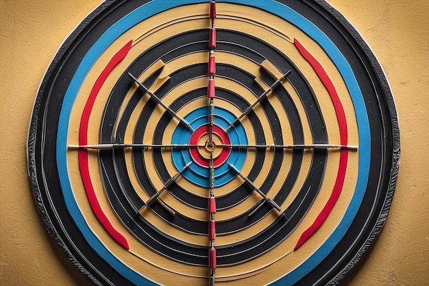 Bullseye or Dart Board with Three Dart Arrows Hitting the Center for Targeting