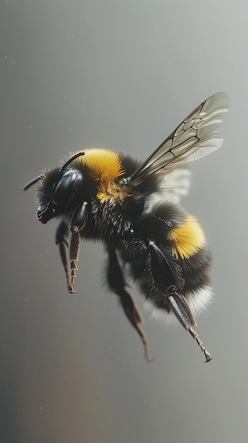 Bumble Bee Flying Solid Light Background