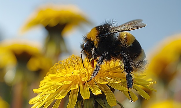 Bumblebee on Dandelion Puff transparent background PNG PSD