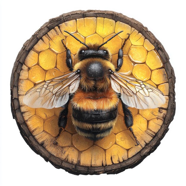 Photo bumblebee on a honeycomb