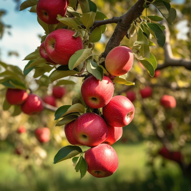 Bunch of apples hanging on a tree