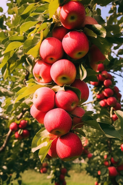 Bunch of apples hanging on a tree