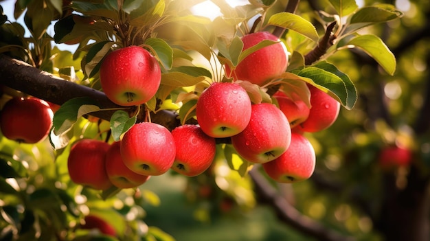 Bunch of apples hanging on a tree