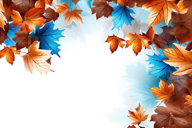 A bunch of autumn leaves on a white background