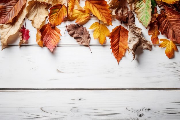 Photo a bunch of autumn leaves on a wooden background