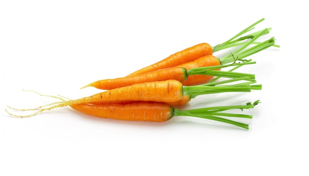 Bunch of baby carrots vegetable isolated over white background.