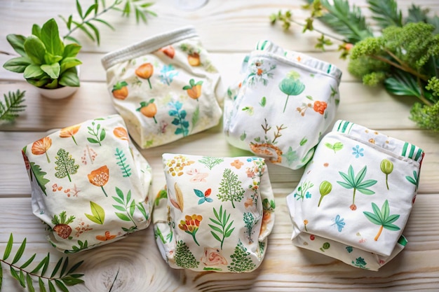 a bunch of baby clothes with a palm leaf on the front