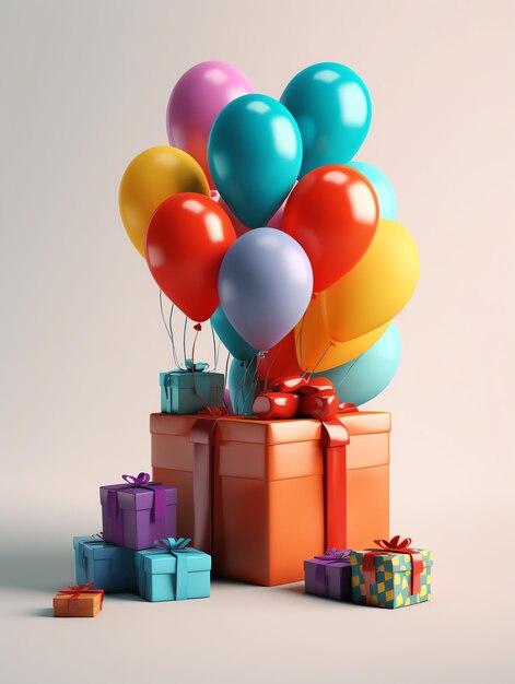 A bunch of balloons are on top of a stack of presents.