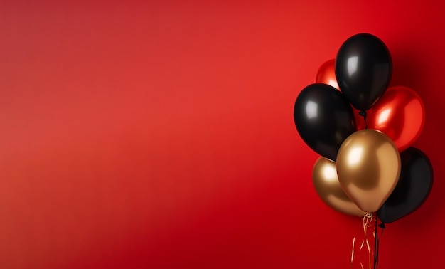 A bunch of balloons in a red background