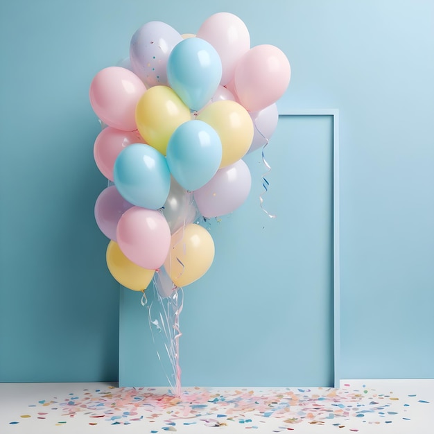 a bunch of balloons with a blue background with a blue background