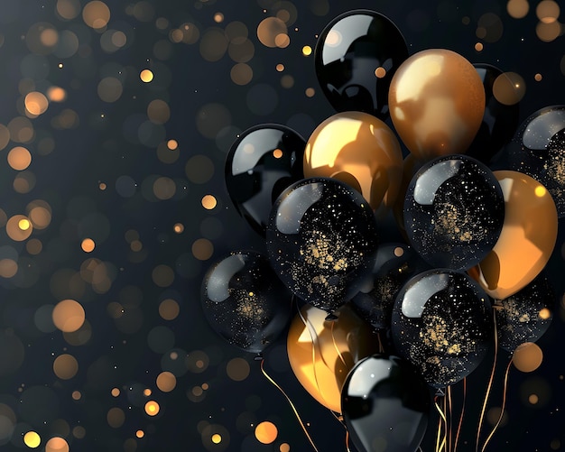 Photo a bunch of balloons with gold and black and white dots