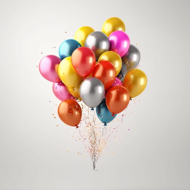 a bunch of balloons with a white background with a red one with a yellow one on the bottom