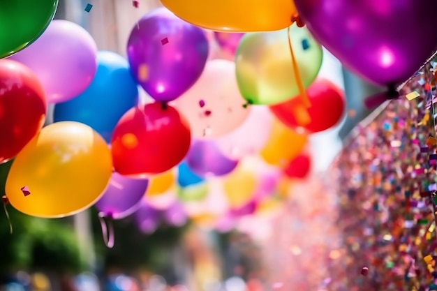 A bunch of balloons with the word happy birthday on the bottom