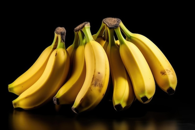 Bunch of bananas isolated on black background AI