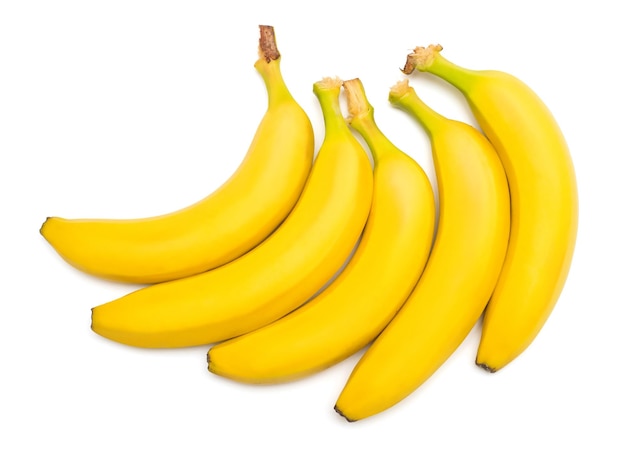 Bunch of bananas isolated on white background. Flat lay, top view