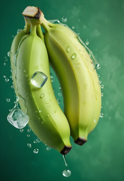 a bunch of bananas with water drops in the background