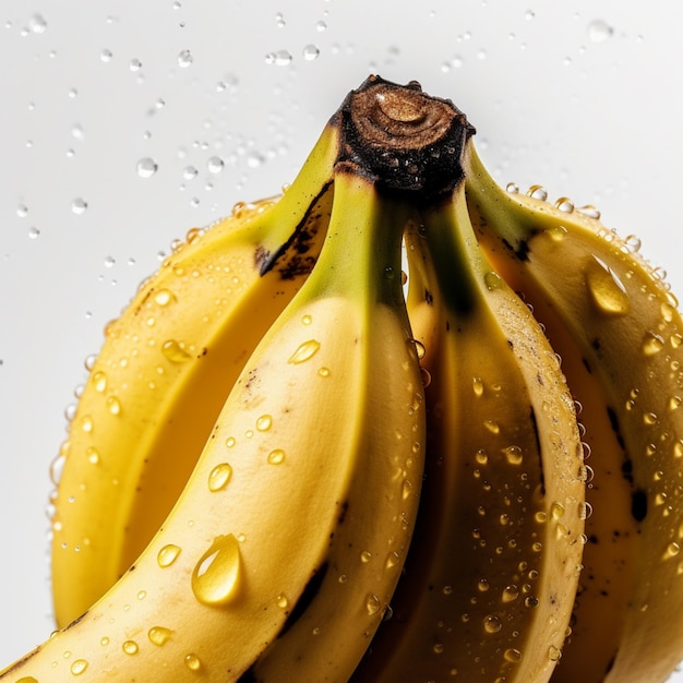 A bunch of bananas with water drops on them