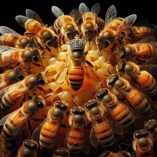 Photo a bunch of bees are being swarmed by a queen