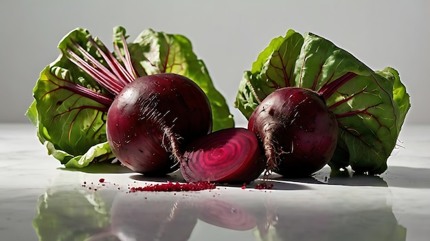 Photo a bunch of beetroots with green leaves