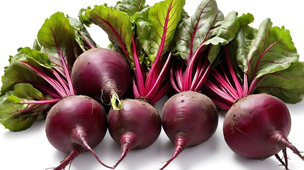 A bunch of beets and beetroots with green leaves on top of them