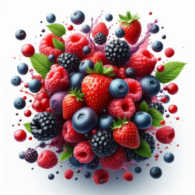 a bunch of berries and raspberries are arranged in a circle