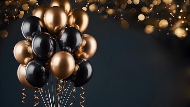 Bunch of black and gold balloons