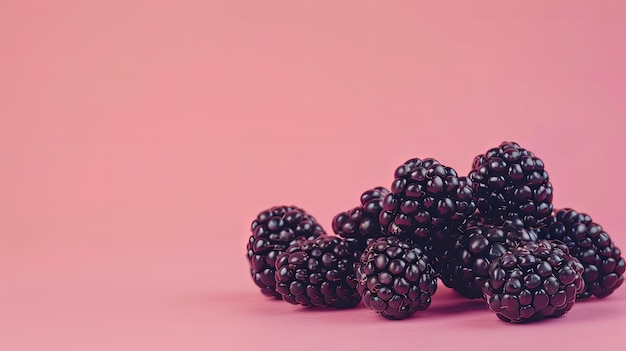 A bunch of blackberries on a pink background