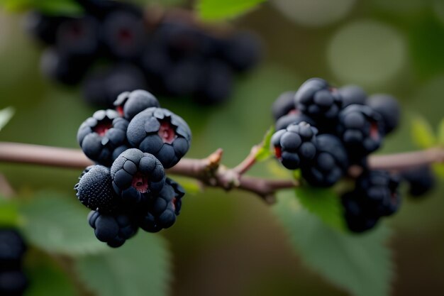 a bunch of blackberries that are on a branch