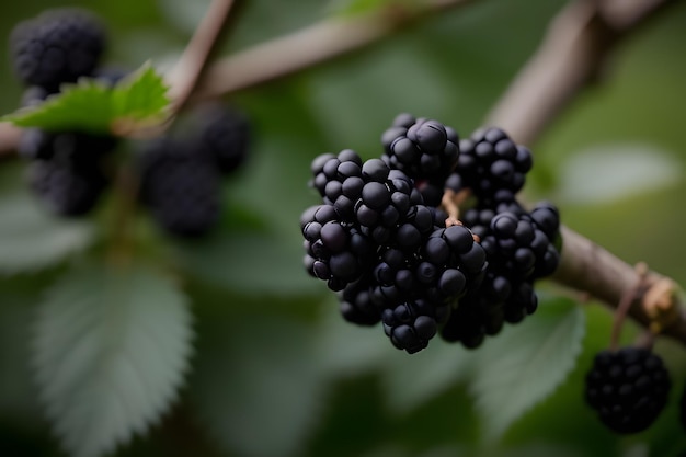 a bunch of blackberries that are on a branch