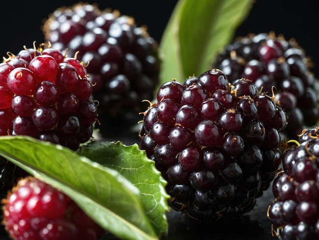 a bunch of blackberries with leaves that have been eaten by a man