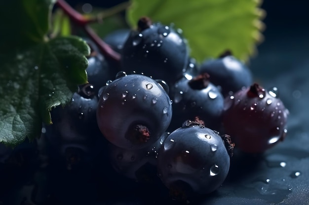 A bunch of blackberries with water drops on them