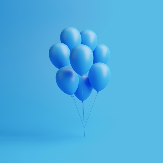 A bunch of blue balloons on a blue background 3D render illustration