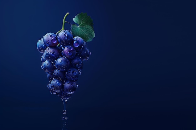 Bunch of blue grapes Deep blue background Space for text