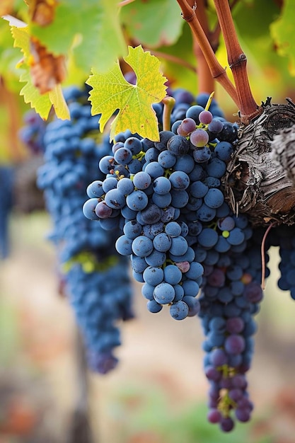 Photo a bunch of blue grapes hanging from a vine