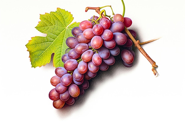 Bunch of blue grapes on white background with green leaves